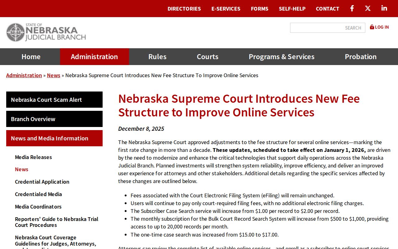 Sheridan County docket search online-service fee update