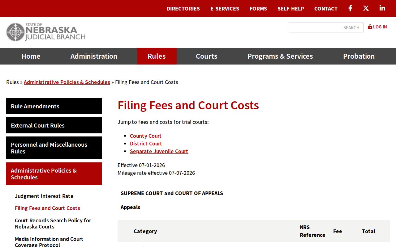 Sheridan County civil court docket current court fee schedule