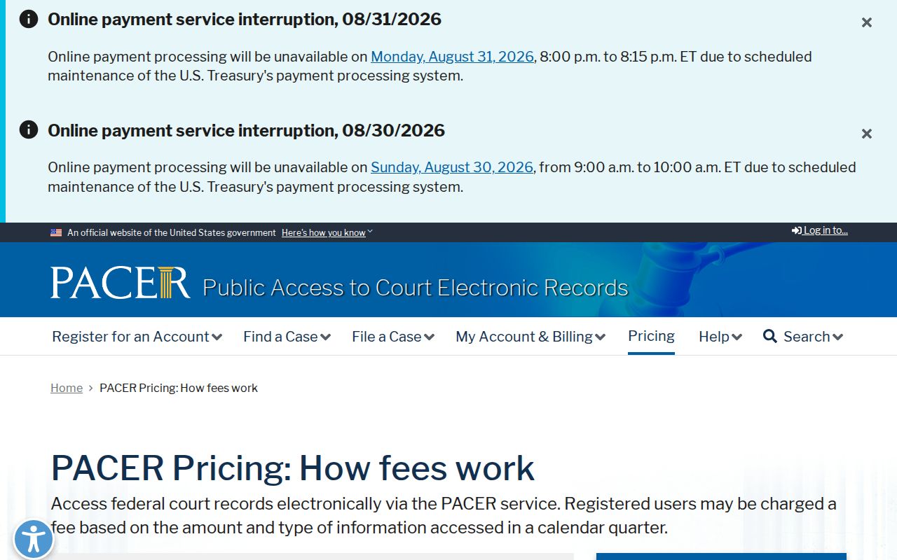 Clinton court records and PACER federal docket pricing