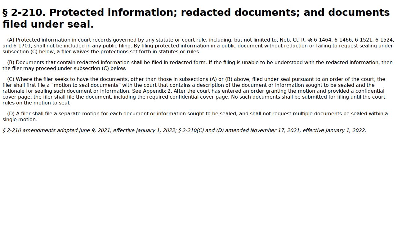 Sheridan County court case records protected information and sealing rule