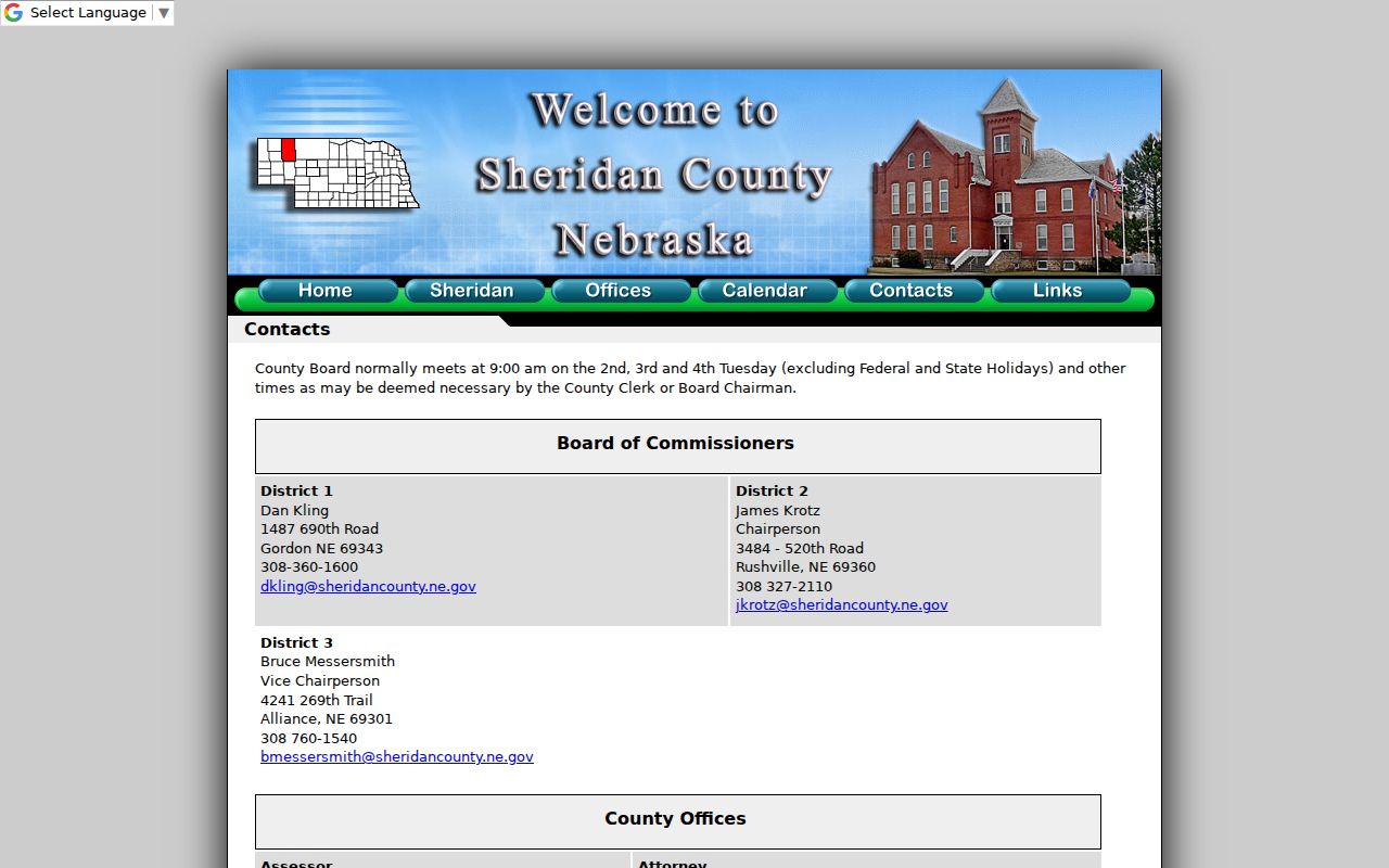 Sheridan County court docket official clerk contact directory