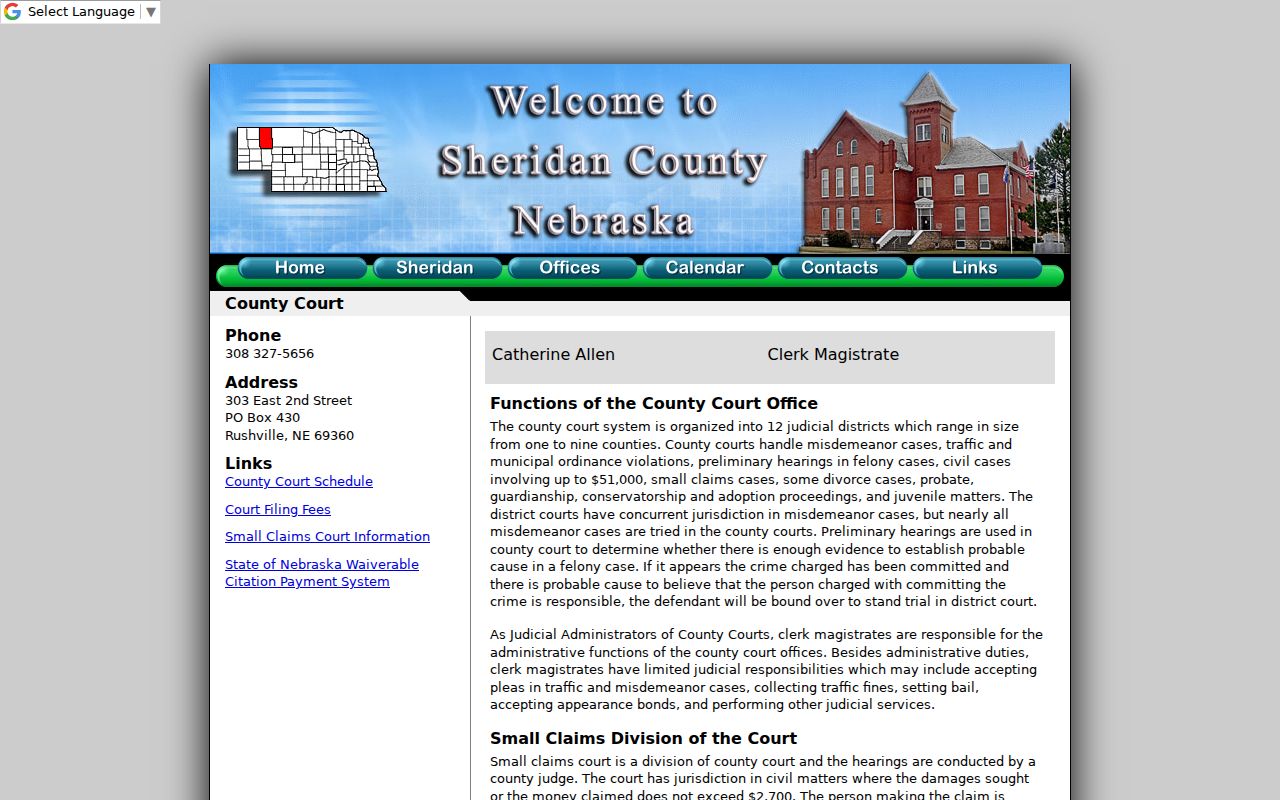 Sheridan County court docket County Court contact and scheduling page