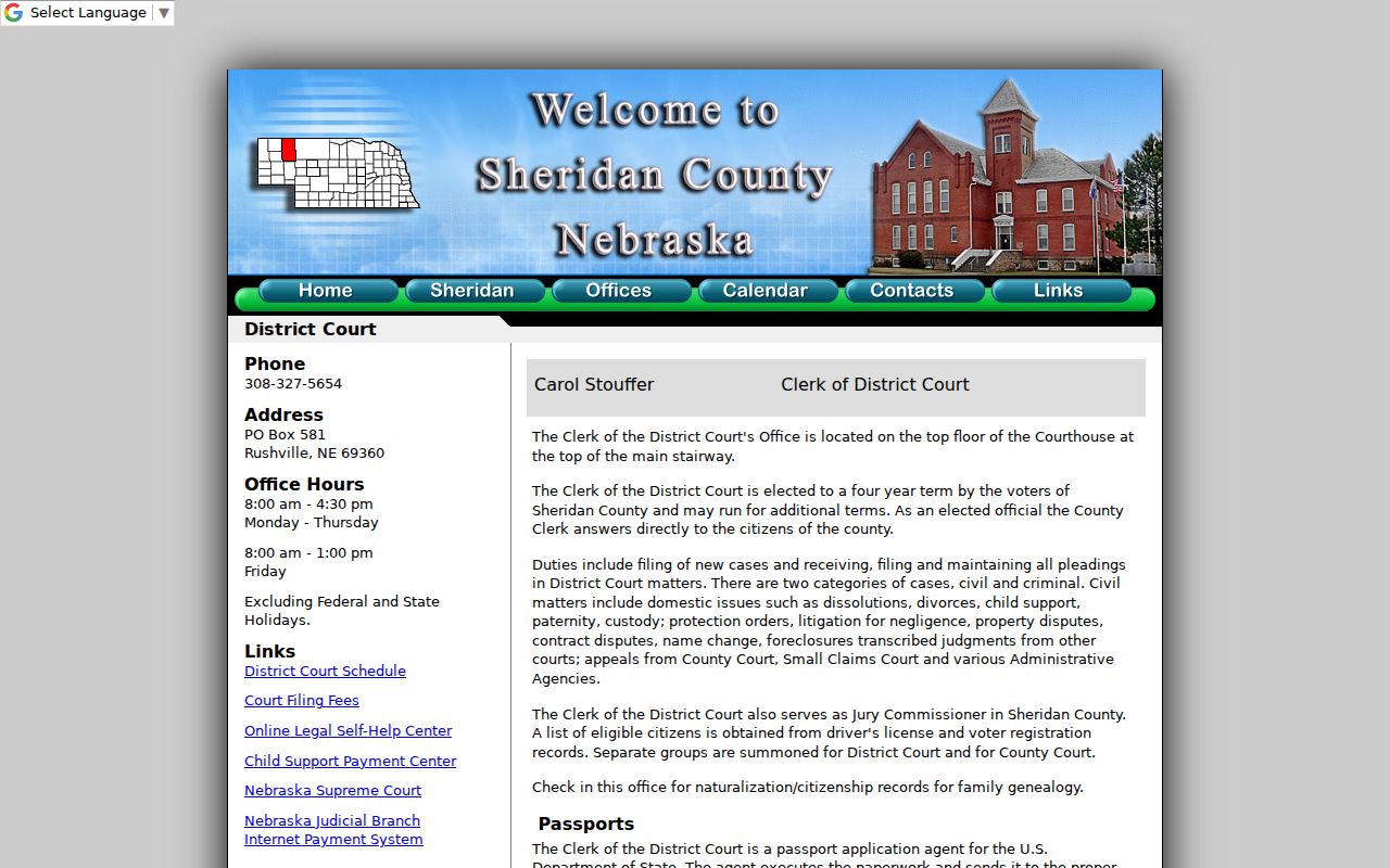Sheridan County court docket District Court clerk records page